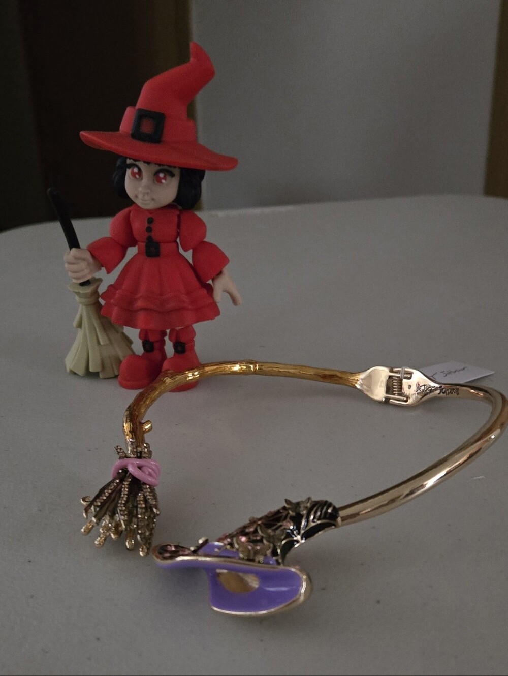 Betsey Johnson Gold-tone Witch Hat & Broom Necklace - Pink & Purple Accents
